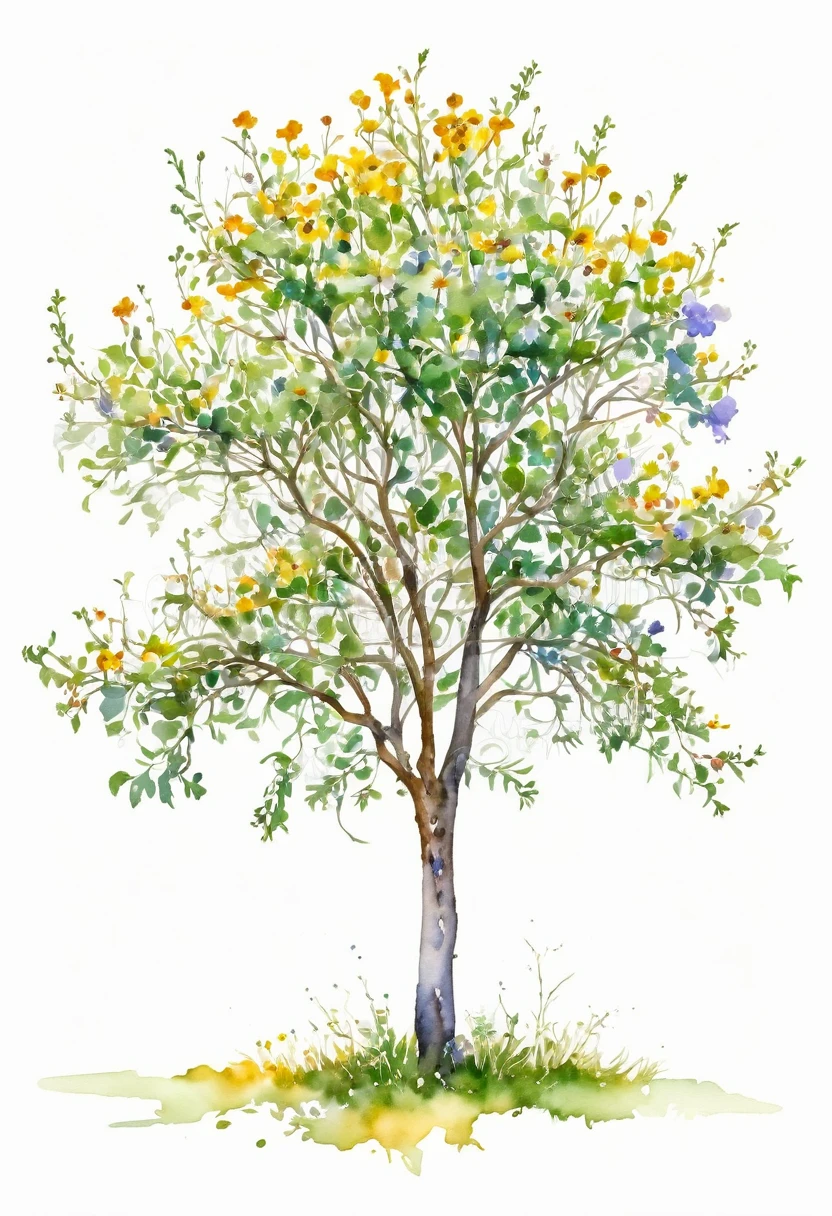 watercolor of a wildflower tree unique beautifull image white background
