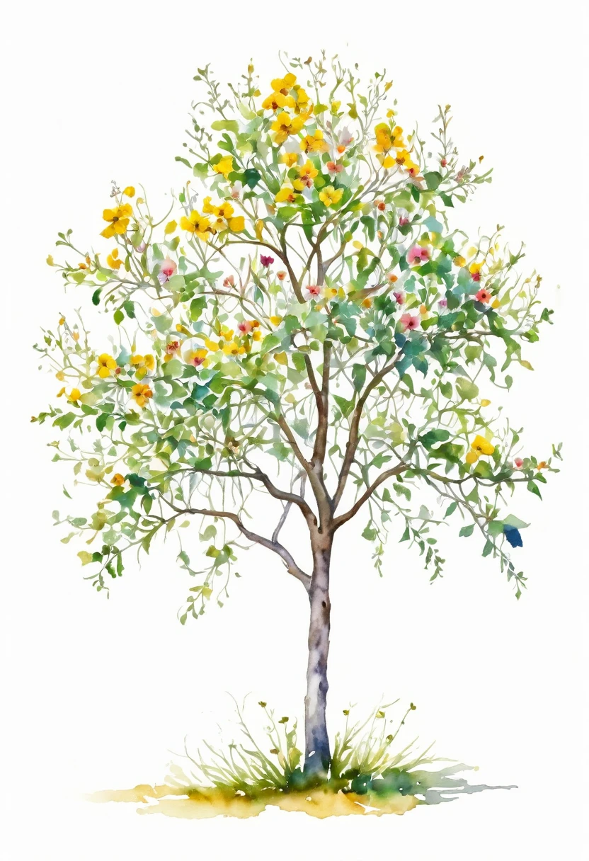 watercolor of a wildflower tree unique beautifull image white background