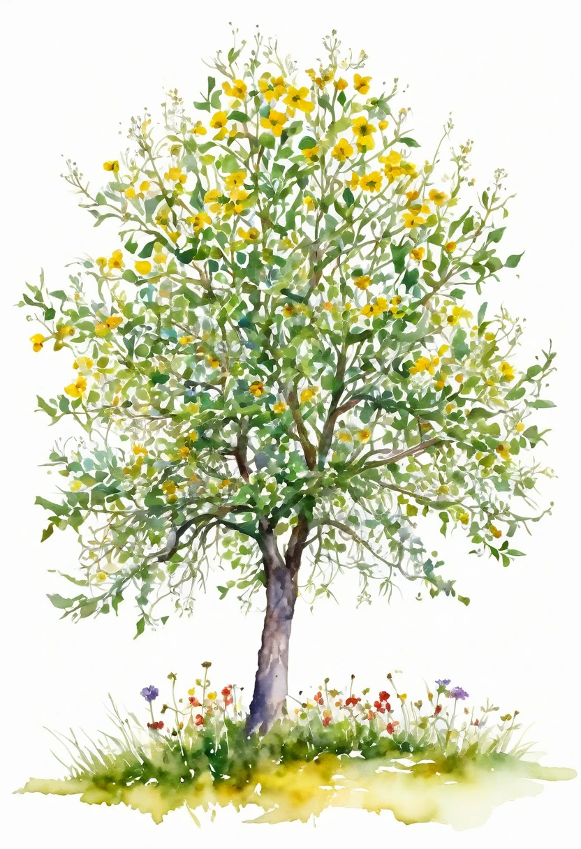 watercolor of a wildflower tree unique beautifull image white background