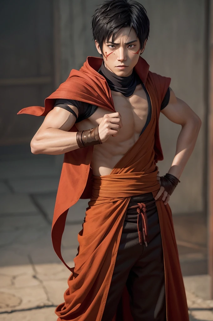 Zuko de "avatar: a lenda de Aang" without the scar, amber eyes, long clothes and medium hair