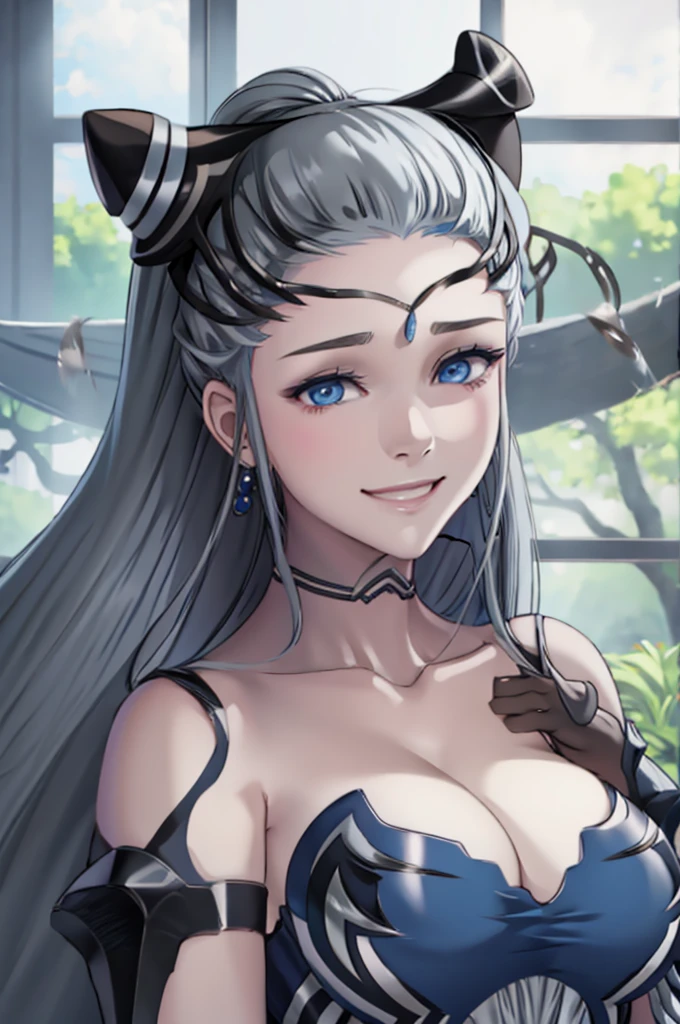 Maid eir gray hair blue eyes Smiling 