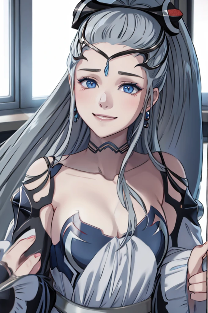 Maid eir gray hair blue eyes Smiling 