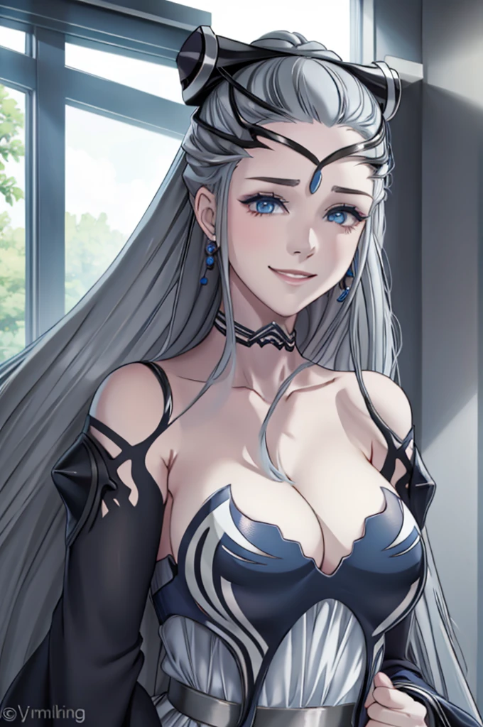 Maid eir gray hair blue eyes Smiling