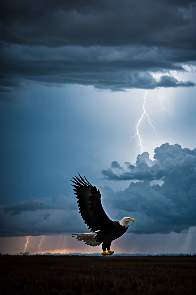 Silhouette of an eagle in a storm