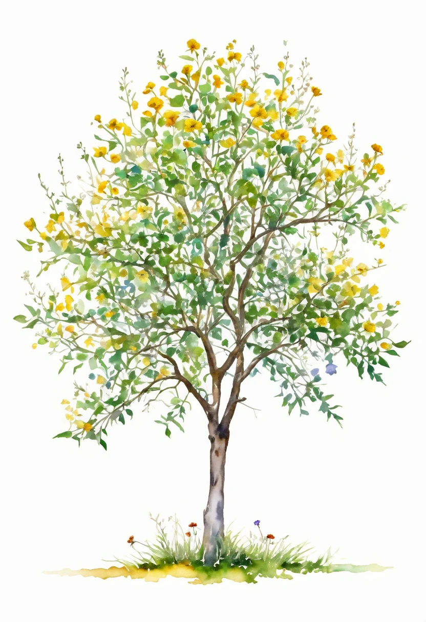 watercolor of a wildflower tree unique beautifull image white background