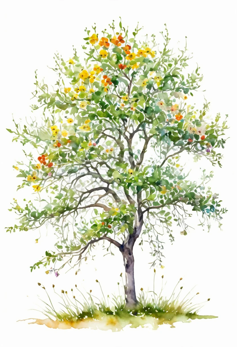 watercolor of a wildflower tree unique beautifull image white background