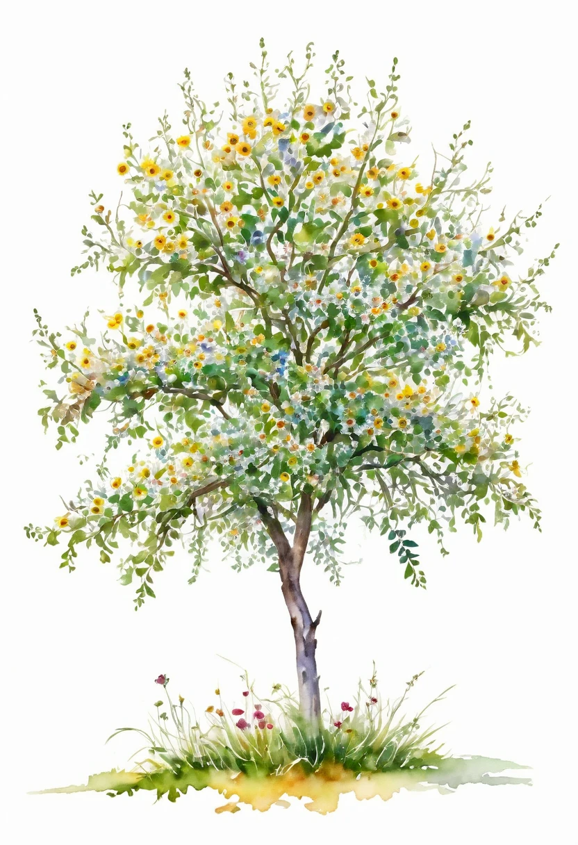 watercolor of a wildflower tree unique beautifull image white background