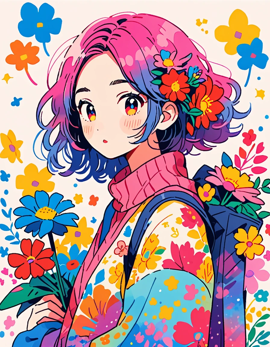 Micho Style、(((stylish fashion))), 8K Quality、Intense watercolor, Detailed watercolor art, Watercolor splash, Surreal, avant-garde pop art, Beautiful and expressive paintings, Beautiful artwork illustration, Very colorful tones, wonderful, Cool beauty, highest quality、Official Art, Vector art, Stylish design, (((The most beautiful girl))), (((highest quality))), HDR, ((detailed)), (((Doodle Art)), ((masterpiece)), ((Super detailed)), (((Colorful flowers))),(((Stylish)))