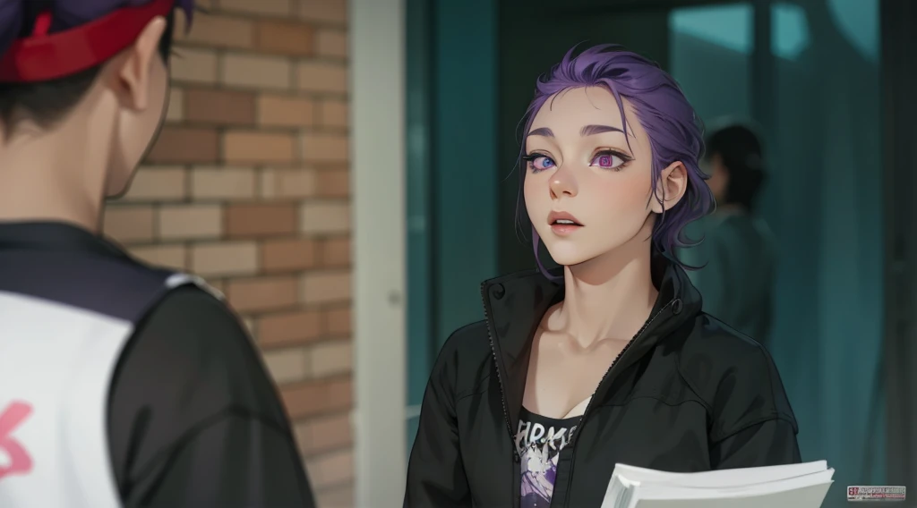 cute 18 year old woman purple hair purple eyes