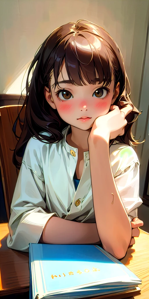 (Highest quality, masterpiece, Ultra-realistic), Beautiful and delicate１５Year-old girl portrait, With a calm and gentle expression, The background scene shows me studying at my desk in my room at home.。