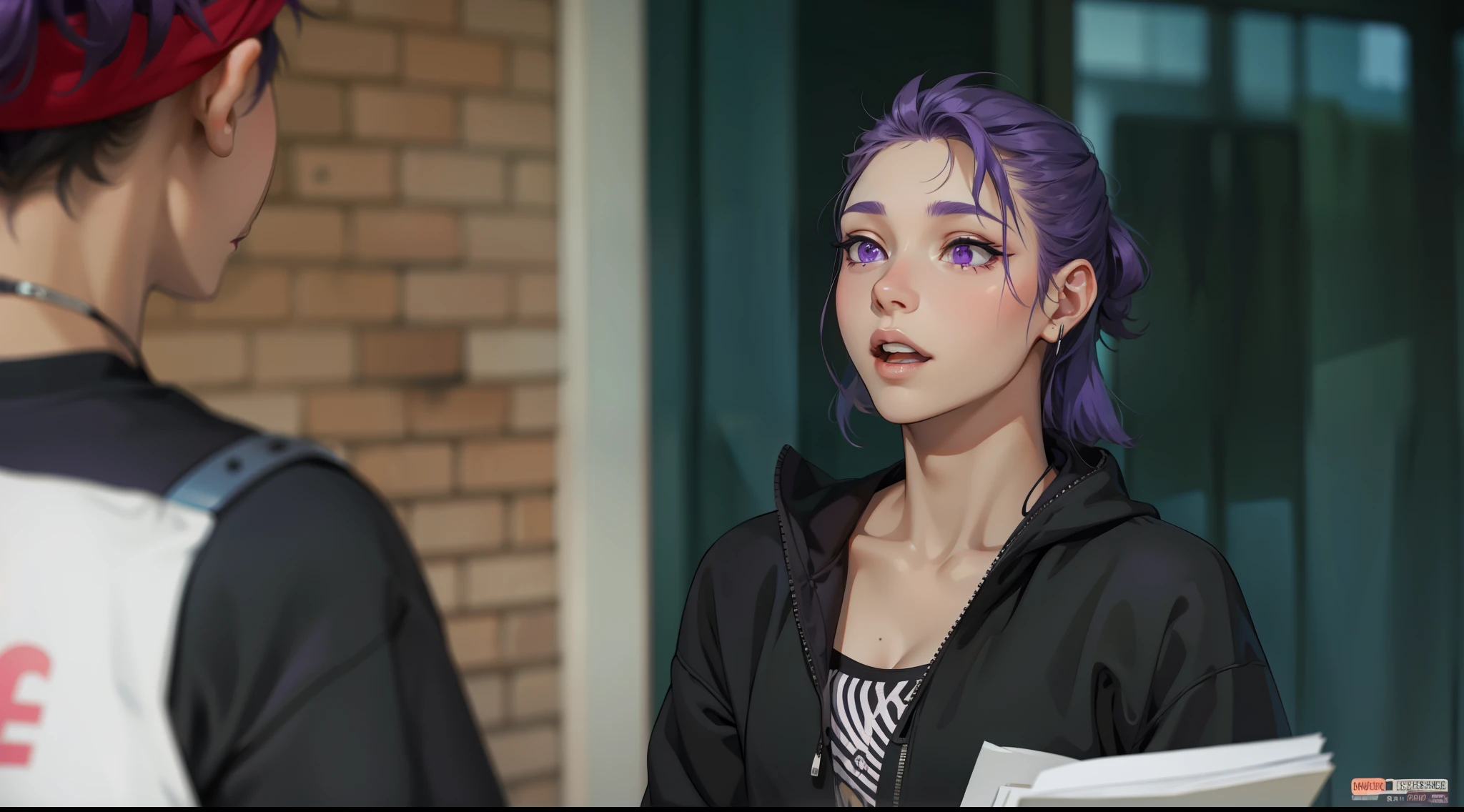 cute 18 year old woman purple hair purple eyes