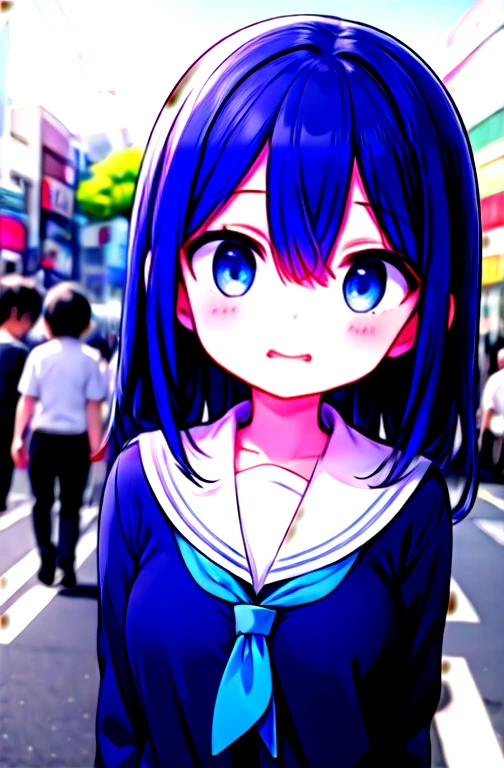 incredibily detailed, absurderes, ultra-highres, ultra detali, best qualityer,
1 girl, standing alone, beautiful hands, perfect hands,
break,
(wearing school uniform),
suprised, gaping mouth, wavy mouth,
cute pose, cowboy shot,
break,
苗条, kawaii, perfect symmetrical face, ultra cute girl, ultra cute face, ultra detailed eyes, ultra detailed hair, ultra cute, ultra beautiful,
from Canon EOS, SIGMA Art Lens 35mm F1.4, Shutter speed ISO 200 2000,
em harajuku, shibuya, Tokyo, Street, crowd, urban landscape,
medium breasts, (neckleace:-1),
break,
(cabelo roxo, blue colored eyes), hair between the eyes