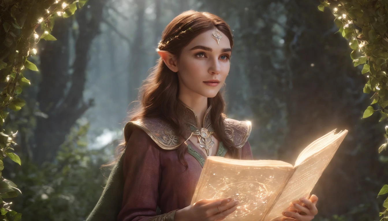  a magical scenery in the background. 🌟✨

!Anime Elf with Magical Background Young elf holds an ancient scroll with frayed edges. The runes and symbols inscribed on it appear to pulse in response to the circle of light. She deciphers the ancient words, seeking to understand its meaning and the purpose of the circle. Magic flows through her, connecting her to the past and future. 🌿🌙✨

The guardian emerges from the shadows of the circle of light, its ethereal and imposing form. He has eyes shining like stars and majestic wings that stretch to his sides.. Your skin is marked by ancient runes, and he holds a staff adorned with luminous crystals. The guardian whispers ancient secrets to the elf, revealing the purpose of the circle and the destiny that awaits her. She kneels, humble and reverent, ready to accept her role in the great mystery that unfolds. 🌟🔮✨