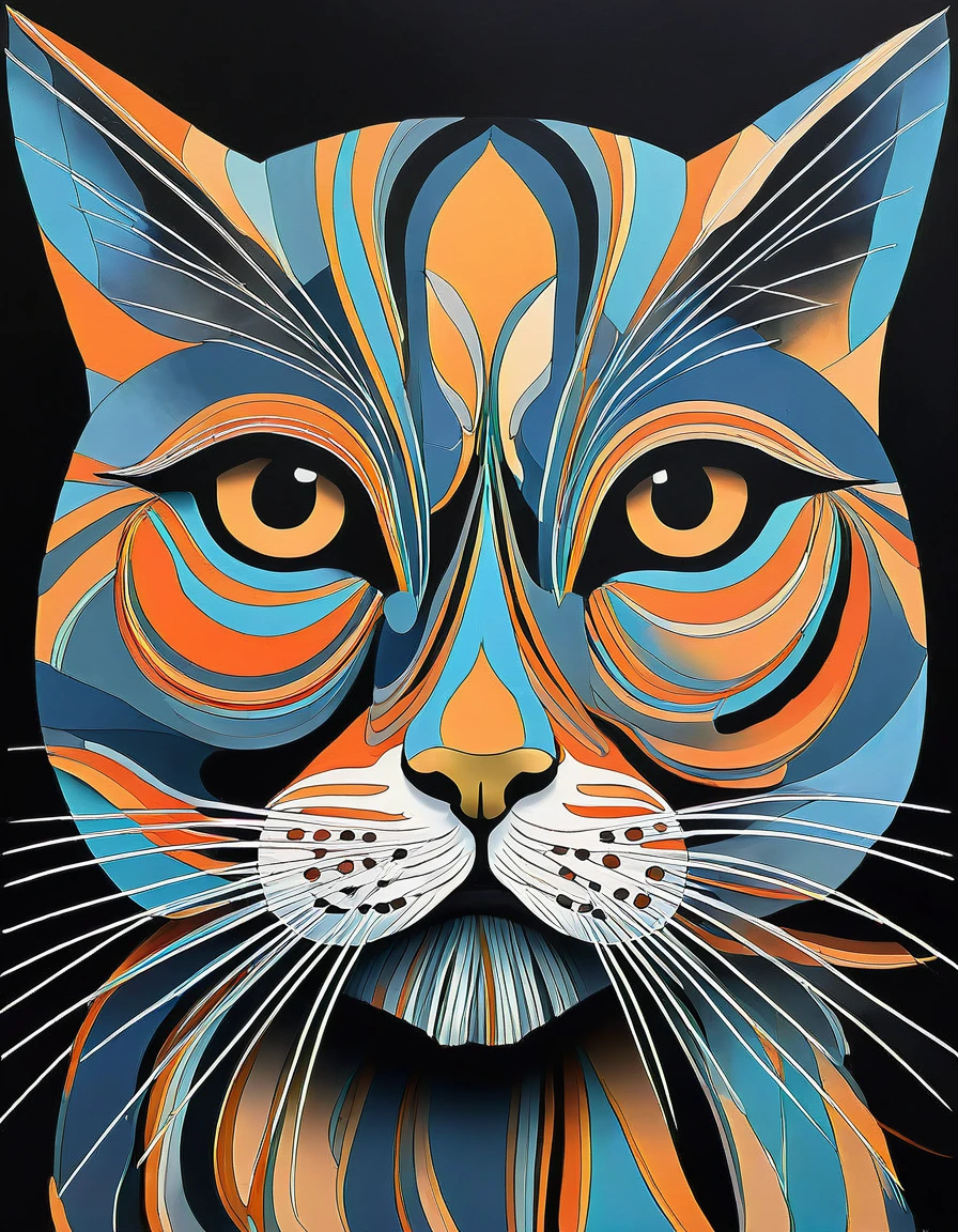 cat portrait, Evocative art creates a certain mood or atmosphere that immerses the viewer, drawing them into the world depicted by the artist, symmetrical 