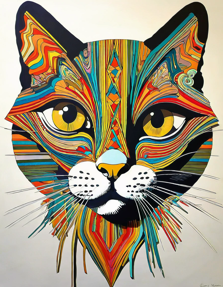 cat portrait, Evocative art creates a certain mood or atmosphere that immerses the viewer, drawing them into the world depicted by the artist, symmetrical 