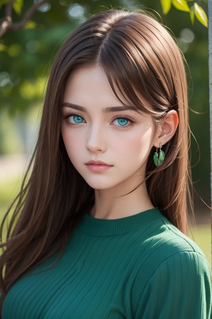 
Emotion of envy of brown hair with green eyes and blue clothes
