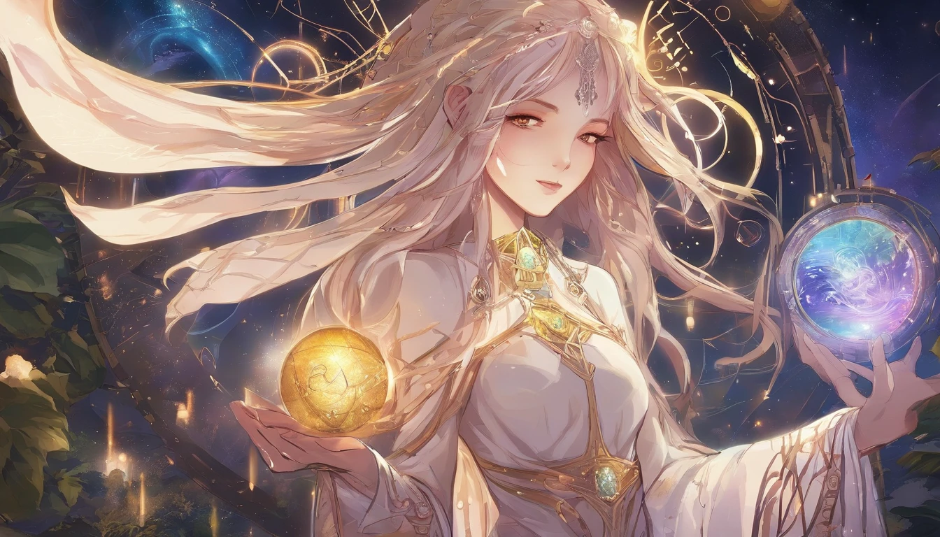 a magical scenery in the background. 🌟✨
!Anime Elf with Magical Background Young elf holds an ancient scroll with frayed edges. The runes and symbols inscribed on it appear to pulse in response to the circle of light. She deciphers the ancient words, seeking to understand its meaning and the purpose of the circle. Magic flows through her, connecting her to the past and future. 🌿🌙✨
The guardian emerges from the shadows of the circle of light, its ethereal and imposing form. He has eyes shining like stars and majestic wings that stretch to his sides.. Your skin is marked by ancient runes, and he holds a staff adorned with luminous crystals. The guardian whispers ancient secrets to the elf, revealing the purpose of the circle and the destiny that awaits her. She kneels, humble and reverent, ready to accept her role in the great mystery that unfolds. 🌟🔮✨