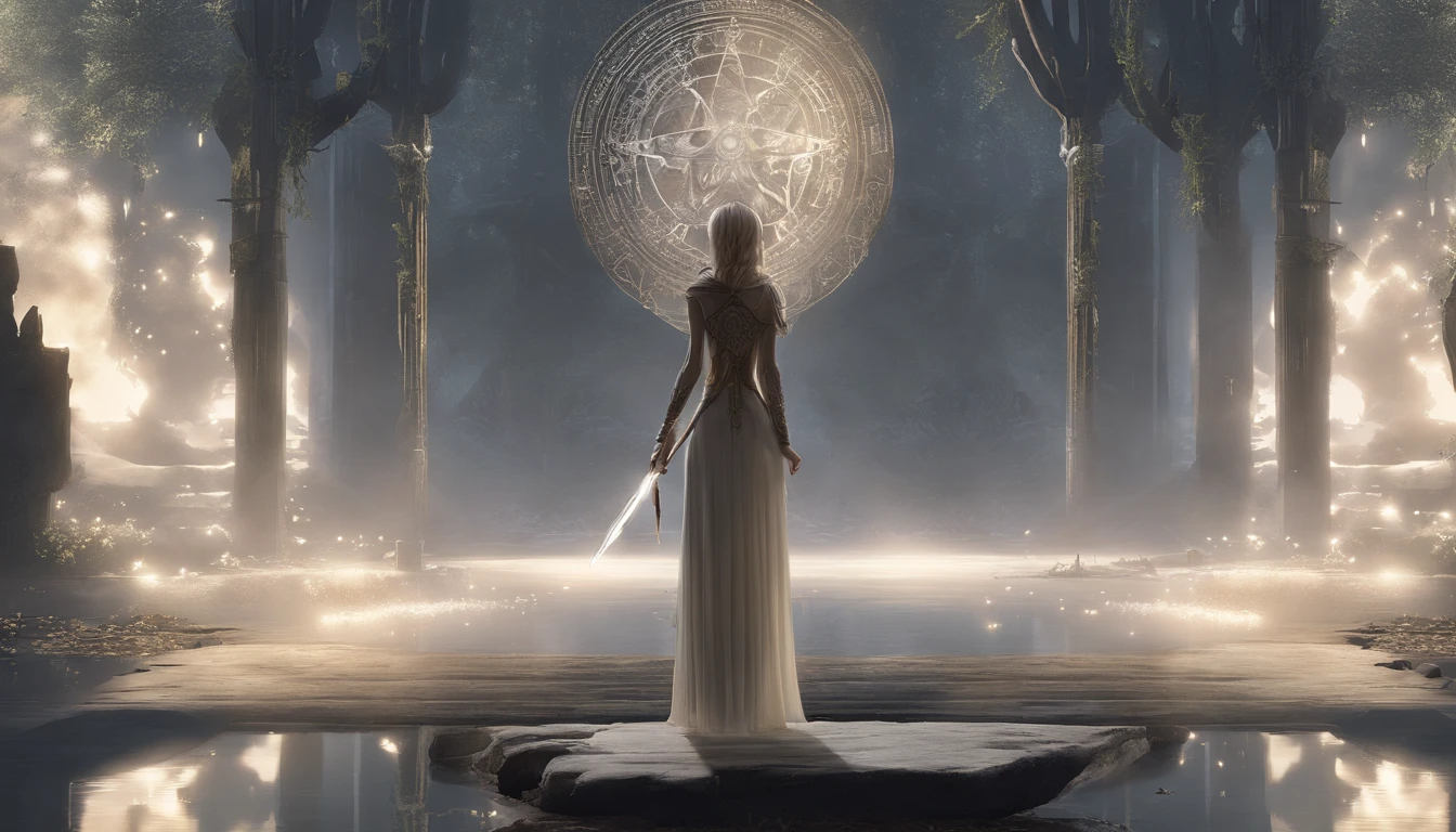  a magical scenery in the background. 🌟✨

!Anime Elf with Magical Background Young elf holds an ancient scroll with frayed edges. The runes and symbols inscribed on it appear to pulse in response to the circle of light. She deciphers the ancient words, seeking to understand its meaning and the purpose of the circle. Magic flows through her, connecting her to the past and future. 🌿🌙✨

The guardian emerges from the shadows of the circle of light, its ethereal and imposing form. He has eyes shining like stars and majestic wings that stretch to his sides.. Your skin is marked by ancient runes, and he holds a staff adorned with luminous crystals. The guardian whispers ancient secrets to the elf, revealing the purpose of the circle and the destiny that awaits her. She kneels, humble and reverent, ready to accept her role in the great mystery that unfolds. 🌟🔮✨