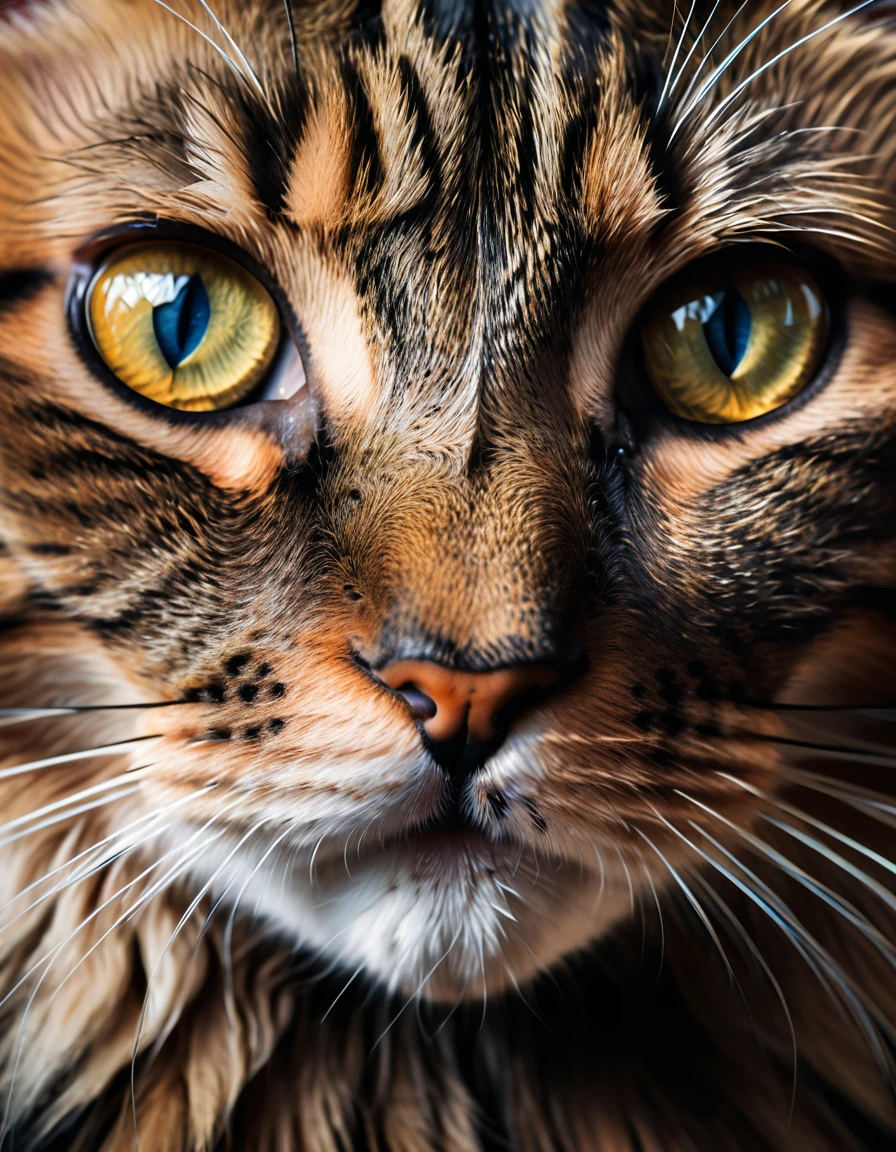 realistic portrait of a cat, highly detailed and photorealistic, striking symmetrical composition, evocative and atmospheric, dramatic lighting, rich texture, warm color palette, delicate fur, piercing eyes, elegant pose, feline grace, captivating gaze, masterpiece, best quality, 8k, ultra-detailed, photorealistic, professional, vivid colors, studio lighting