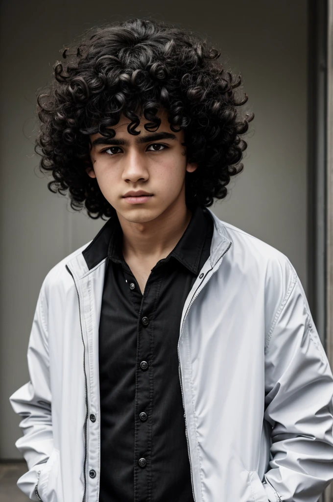 prompt = "A boy with white skin, black curly hair, wearing a black jacket, with black eyes, looking disappointed, hand on face