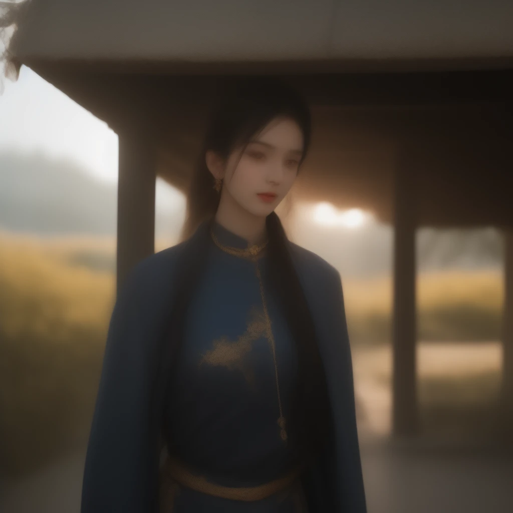 Aarav woman in blue dress gold belt and necklace, 3D character art rendering 8 k, Trending on cgstation, Cheng Wei Pan on artstation, Inspiration from granddaughter, German Bokeh Art 8k, High quality 8K detailed artwork., deviantart artstation cgscosiety, CG Society 8k, CG Society 8k