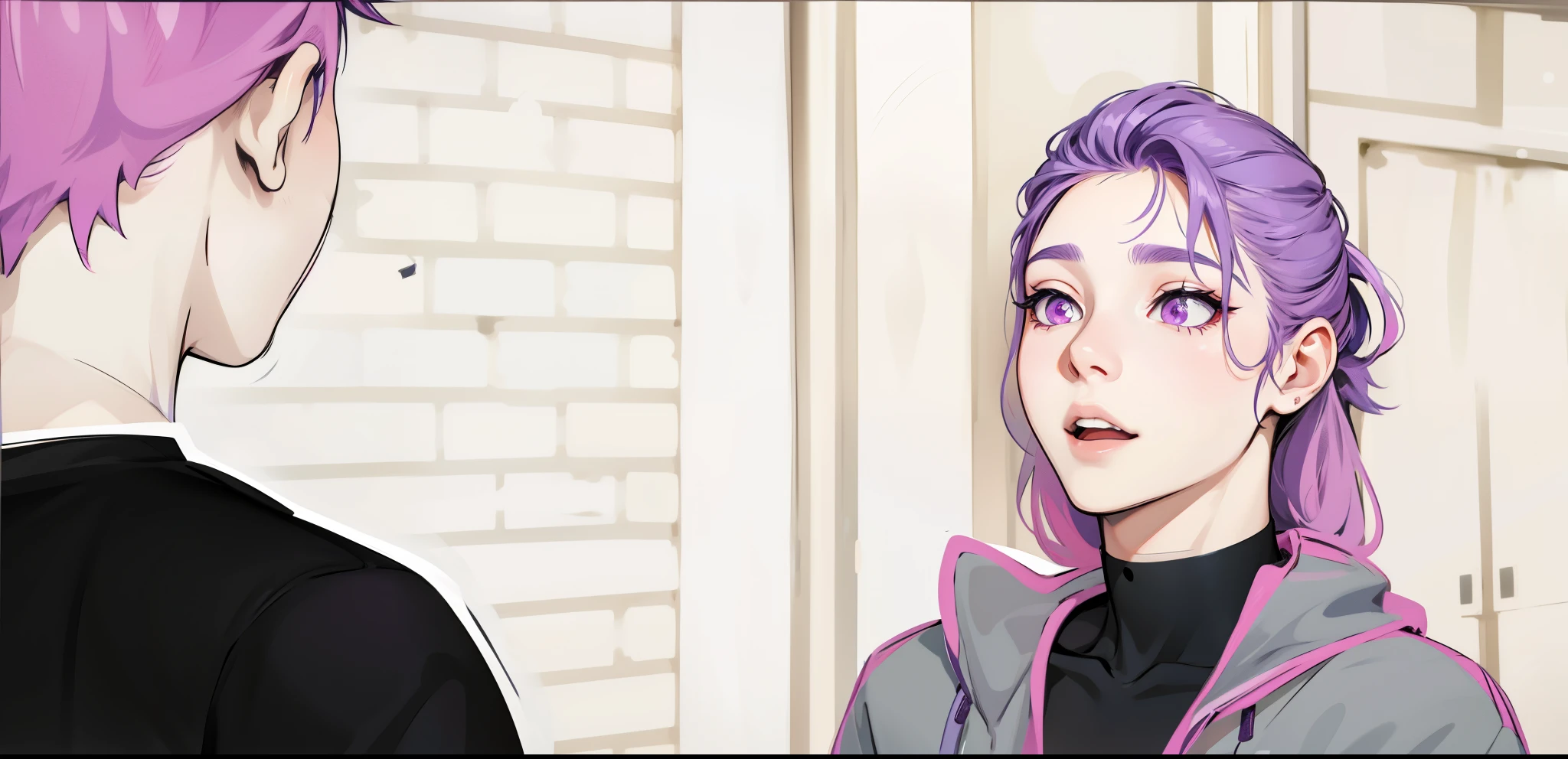 cute 18 year old woman purple hair purple eyes