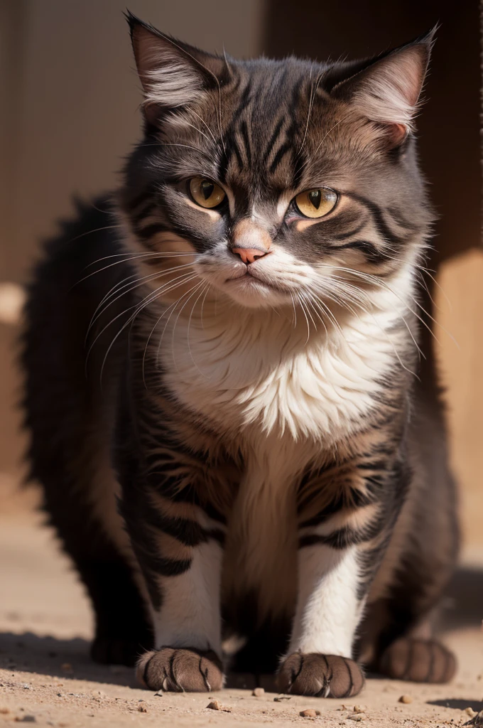 A VERY ANGRY cat, VERY ANGRY, WITH EYES SUPER WIDE WITH ANGER, 4K Lighting, 7K, Impeccable and Perfect Photo, Background in southeastern Afghanistan 