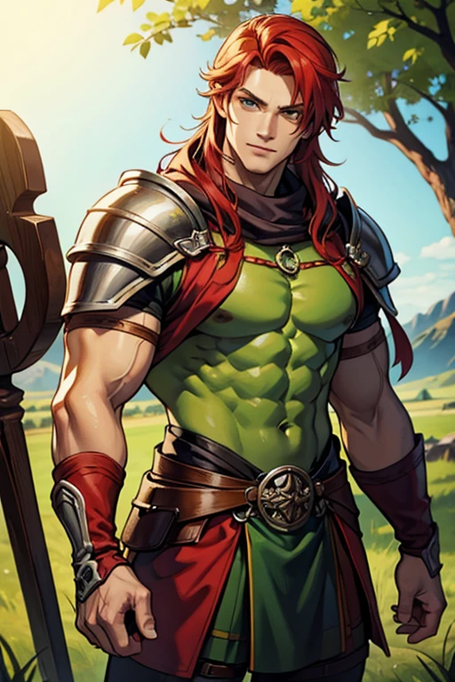 Viking with red hair and green muscles 