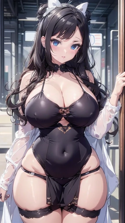 Anime characters (big) White apron and black hair, Azure Line Style, Fleet Series Style, Pixiv 3DCG, Ahegao, Kshat Garland, Anime Moe Art Style, From the Azure Root video game, Biomechanics Boobs, Highest ranking on Pixiv, Highest quality, 8k hd, Thigh Gap, Half naked