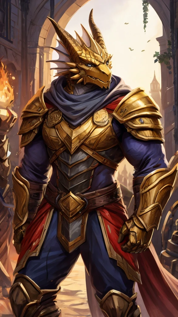 golden dragonborn,handsome,strong,armor