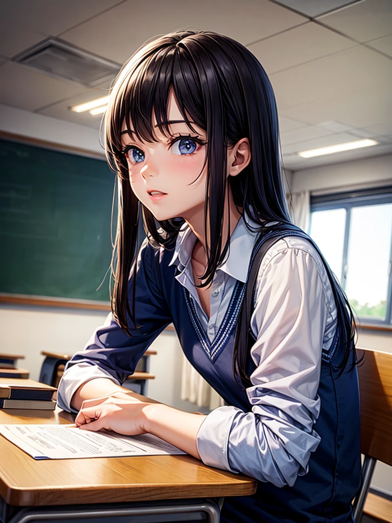 Highest quality,Highest Resolution,Male student studying in a school classroom,