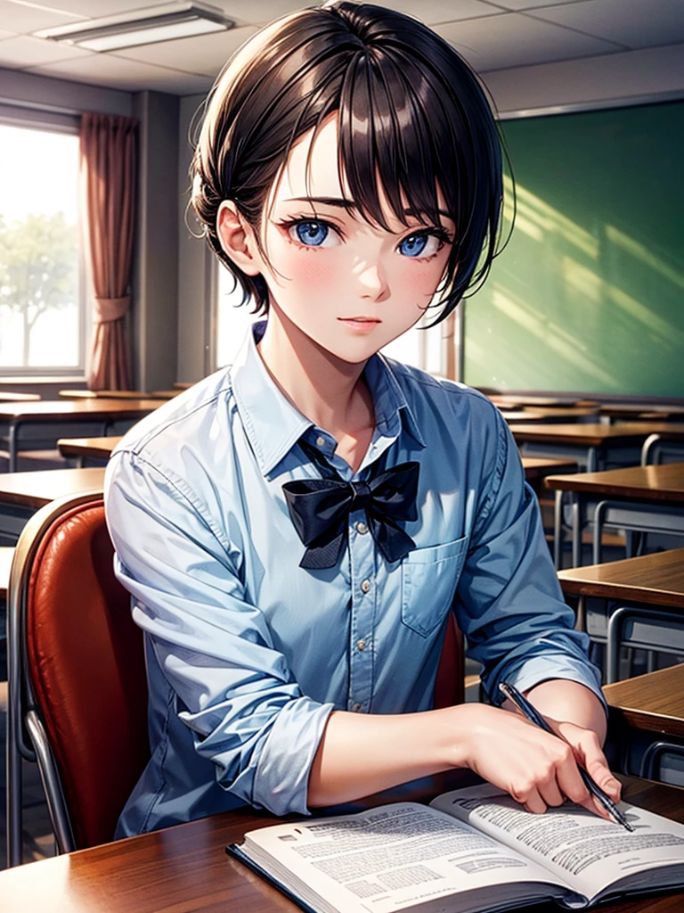 Highest quality,Highest Resolution,Male student studying in a school classroom,