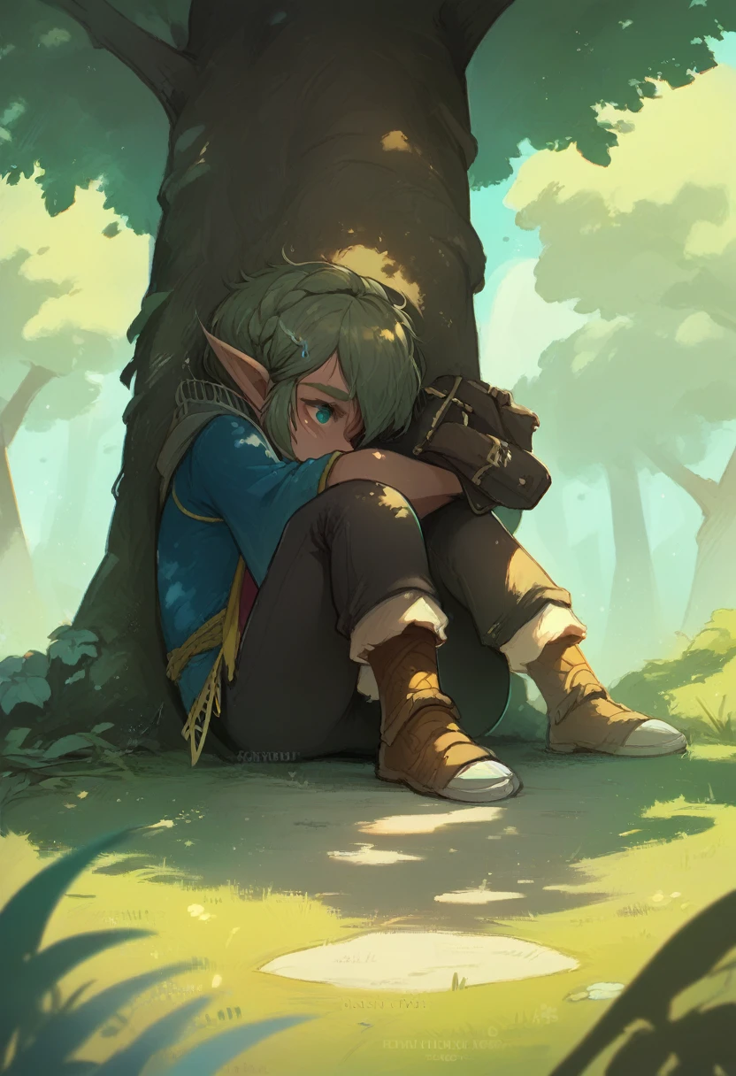 Botw Zelda without clothes in the forest alone under a tree