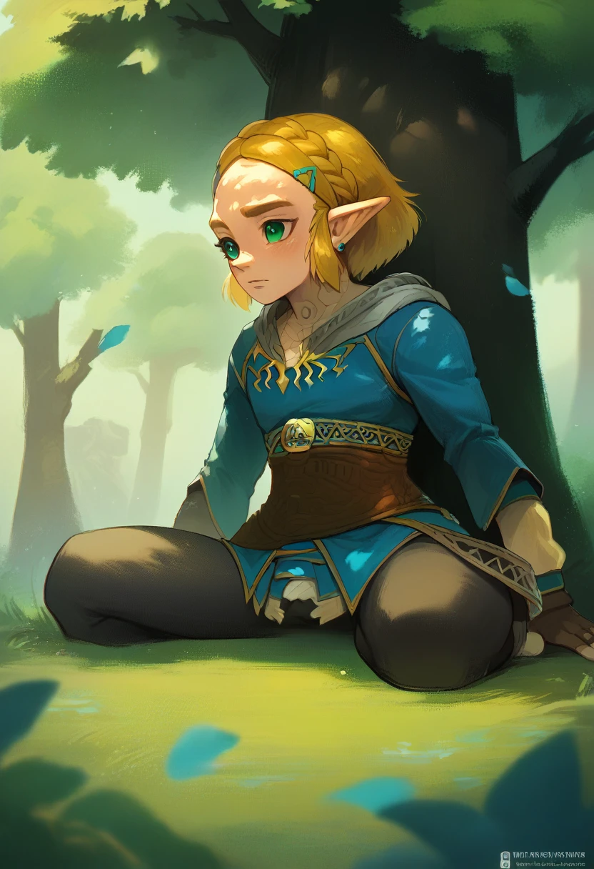 Botw Zelda without clothes in the forest alone under a tree
