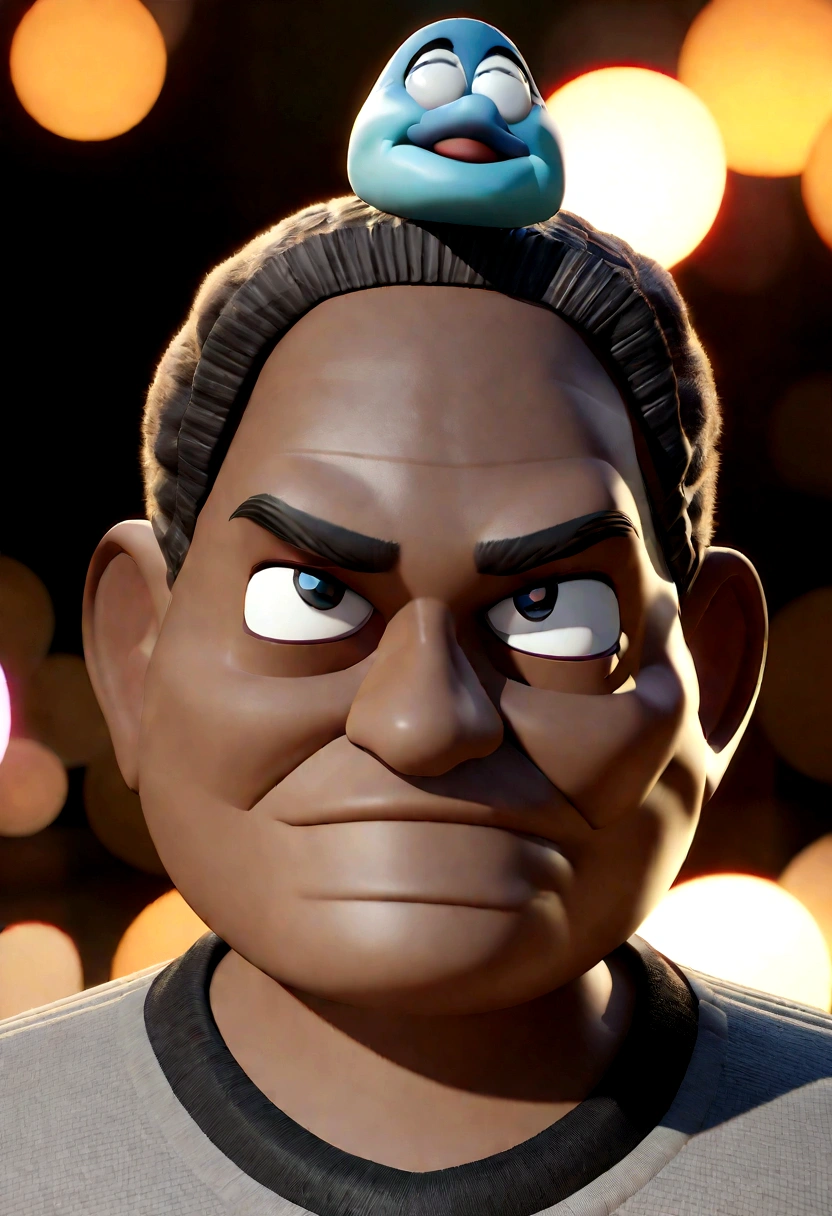 Cartoon character of a dark muscular man in a gray sweatshirt with hood animation character, stylized character, animation style rendering, 3d stylized, Arnold Maya rendering, Stylized 3D rendering, toon render screenshot, 3d character, 3d character, Stylized 3D rendering, 3D character rendering, cartoon character, Personagem de close up, character posing,  (Pixar-style) (master part:1.2) (bokeh) (best qualityer) (skin detailed) (detailed texture) (8K) (Argilla) (cinematic lighting) (sharp focus