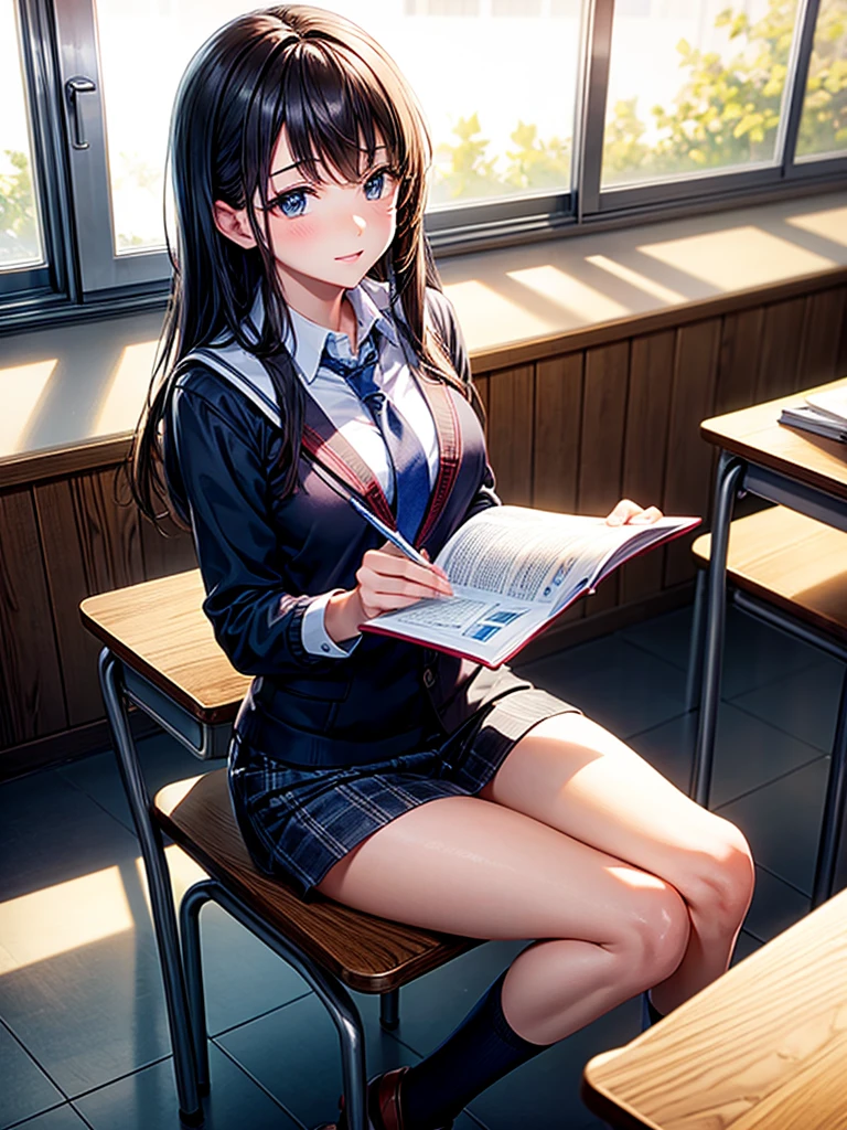 Highest quality,Highest Resolution,Male student studying in a school classroom,