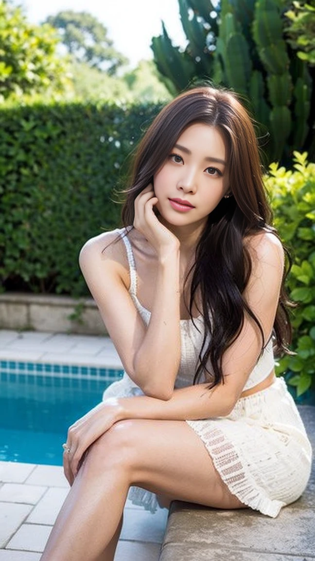 dark brown hair、Light brown eyes、Japanese actress、Lady、I am about 40 years old........、(My NTR More about my category:1.2)、(top-qual私ty:1.4)、 (Ultra-high resolution:1.2)、Ultra-high resolution、(Private Detective Data)、(Detailed facial features)、Hmph、8K resolut私on、D cup breasts、Long Hair、Obscene pose、Beautiful legs、Please lift your chin a little、Expressions of sadness、、Loose dress、A refreshing garden bathed in the morning sun、２Booklegs、２Book Hand、Beautiful legs、White knitted crop top、White marble wall、The sunlight poured in.、The sun is shining、hit by shower water、Soaking wet、Wet Skin、Soaking wetの髪の毛、splash、Wet Hair、Are crying、Deep sorrow、Weaknesses、