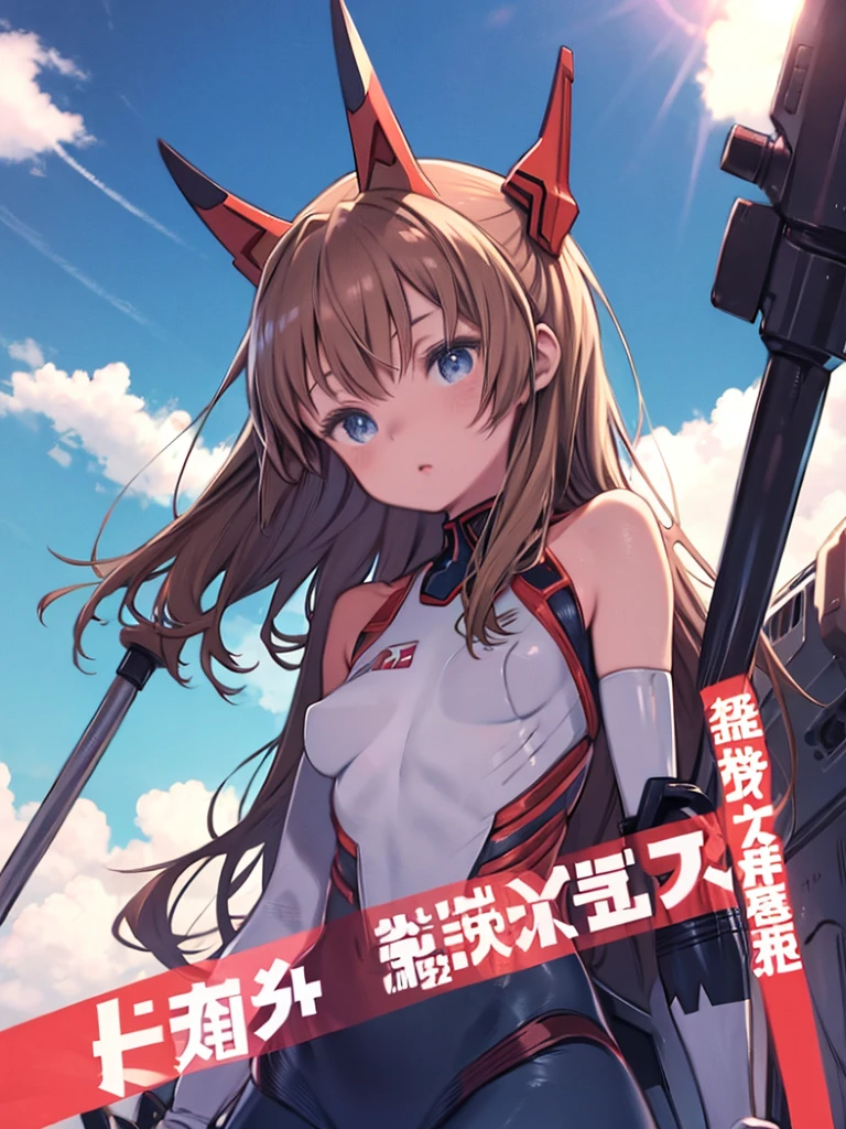Brown-haired girl、long hair、、Blue Eyes、Pilot Suit、Plug Suit、Clothes that fit the body、Red good clothes、sun、Blue Sky Rei Ayanami、Asuka Langley、Angle from below、、Watching the audience、Upper Body、Twisting the body、