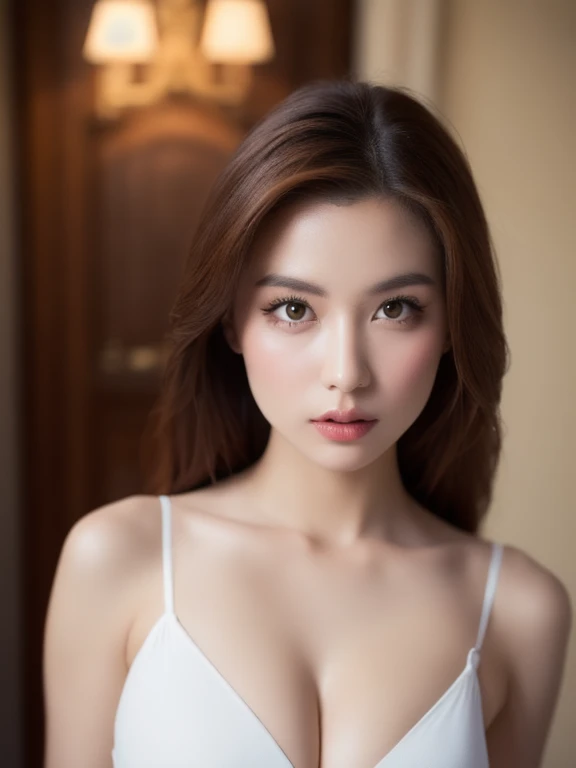 (realistic、masterpiece、Best Quality、8K、highres、high resolution:1.3)、1 girl、 Huge breasts、white bikini、pale white skin、looking at viewers、super fine face and eyes、long hair、indoor、 upper body、