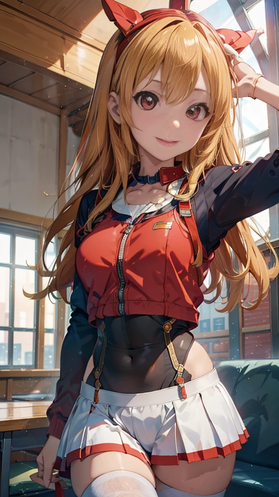 (俯瞰figure),Dynamic Angle,Super detailed, figure, close, Straight, One girl, 
 ((Soryu Asuka Langley, Interface Headset, Red bodysuit:1.4, blonde)),Her eyes shone like dream-like stars,(Glowing Eyes:1.233),(Beautiful and detailed:1.1),(Expressionless),(Are standing), Final Spell（prompt）
(masterpiece, Highest quality, Ultra-high resolution, Perfect Anatomy, Very detailed),
break,
One girl,
,
Red eyes,
Twin tails,
Blonde,
big ribbon in hair,
Idol Costumes,
break,
(Pointing),
(Full Face),
Close one eye,
(Open your mouth),
Glowing Eyes,
smile,
Stage lighting,
(In a white spaceship、Mechanic room with tools and spaceship window),wariza,
(night:1.2),dream-like, [[Delicate fingers and hands:0.55]::0.85],(Finger details),
