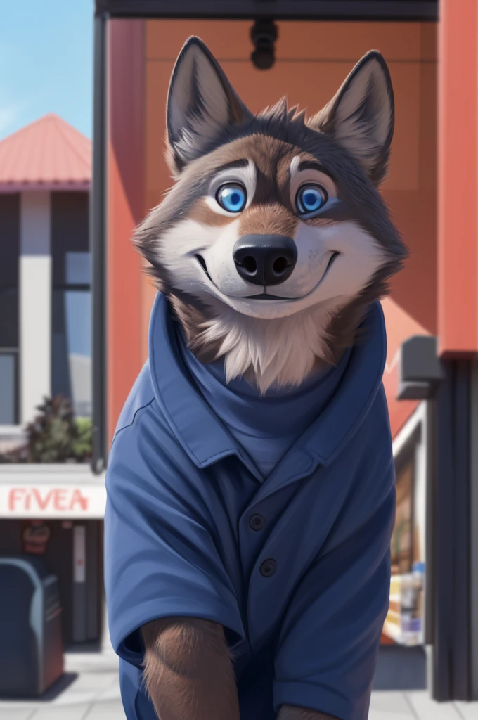 Larry (Zveropolis), wolf, Gray Fur, (brown body:1.3), beautiful blue eyes, Zveropolis, dressed,shirt,trousers,women's sandals, canine,wolf, detailed fur, male, second, paw pads, finger claws, viewer, 5 fingers, paws, 4 toes,holds, times, close to the camera,
BREAK from nextel, for dating, by xenoforge, (difficult, high detail,digital photography, soft focus, RAW, close to the camera, smile, positive, Good, mood, Houses, смотрит на viewer, очень close to the camera, in the shop, buys layouts,
Photorealism, realistic, photorealistic,digital style, Subsurface scattering,очень close to the camera кольцо на пальце руки,
masterpiece, Best quality, ultra realistic, 8 thousand.)