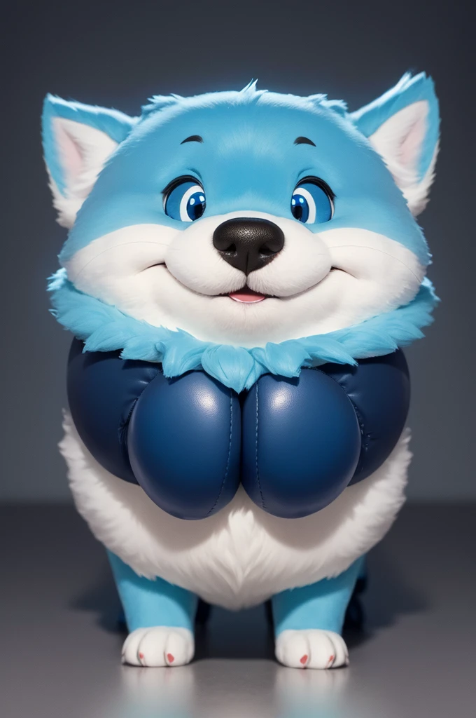 Create pet mascot, em 2D, petroleum blue tones, he is happy smiling, he is cute and friendly