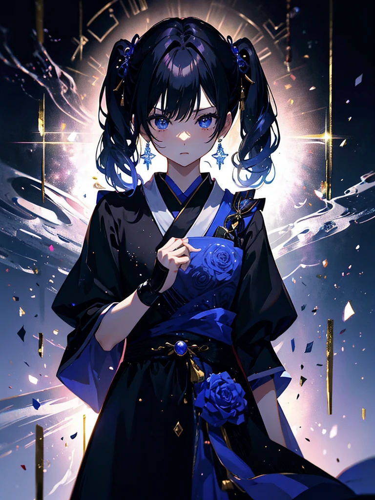 セクシーなドレスを着ています、エッチです、25-year-old girl、Rune background、black magician、Wearing a black robe、mesmerize、cute woman、Elegant hairstyle、indigo hair color、Slightly shorter hair、blue eyes、look at the viewer、masterpiece、Best image、