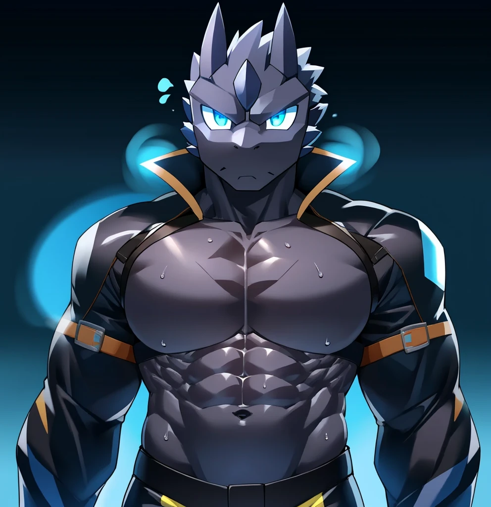 Thin macho western black dragon abs Hollow abs body suit thick arms chest rig 、sweaty skin glow profile Wearily short of breath Chemo shota Chunky breasts
have a blue eyes Tired look Glowing abs Deep abdominals jacket profile One person Jacket Belly punch