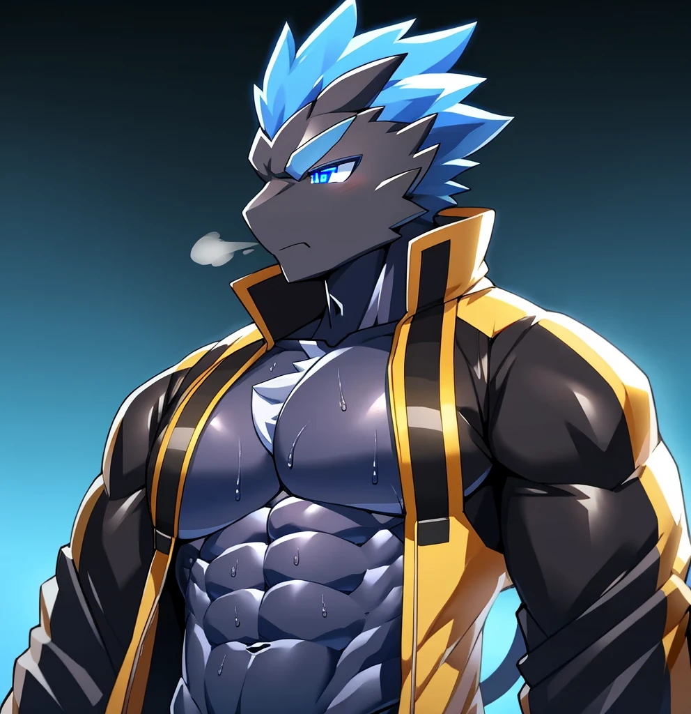 Thin macho western black dragon abs Hollow abs body suit thick arms chest rig 、sweaty skin glow profile Wearily short of breath Chemo shota Chunky breasts
have a blue eyes Tired look Glowing abs Deep abdominals jacket profile One person Jacket Belly punch