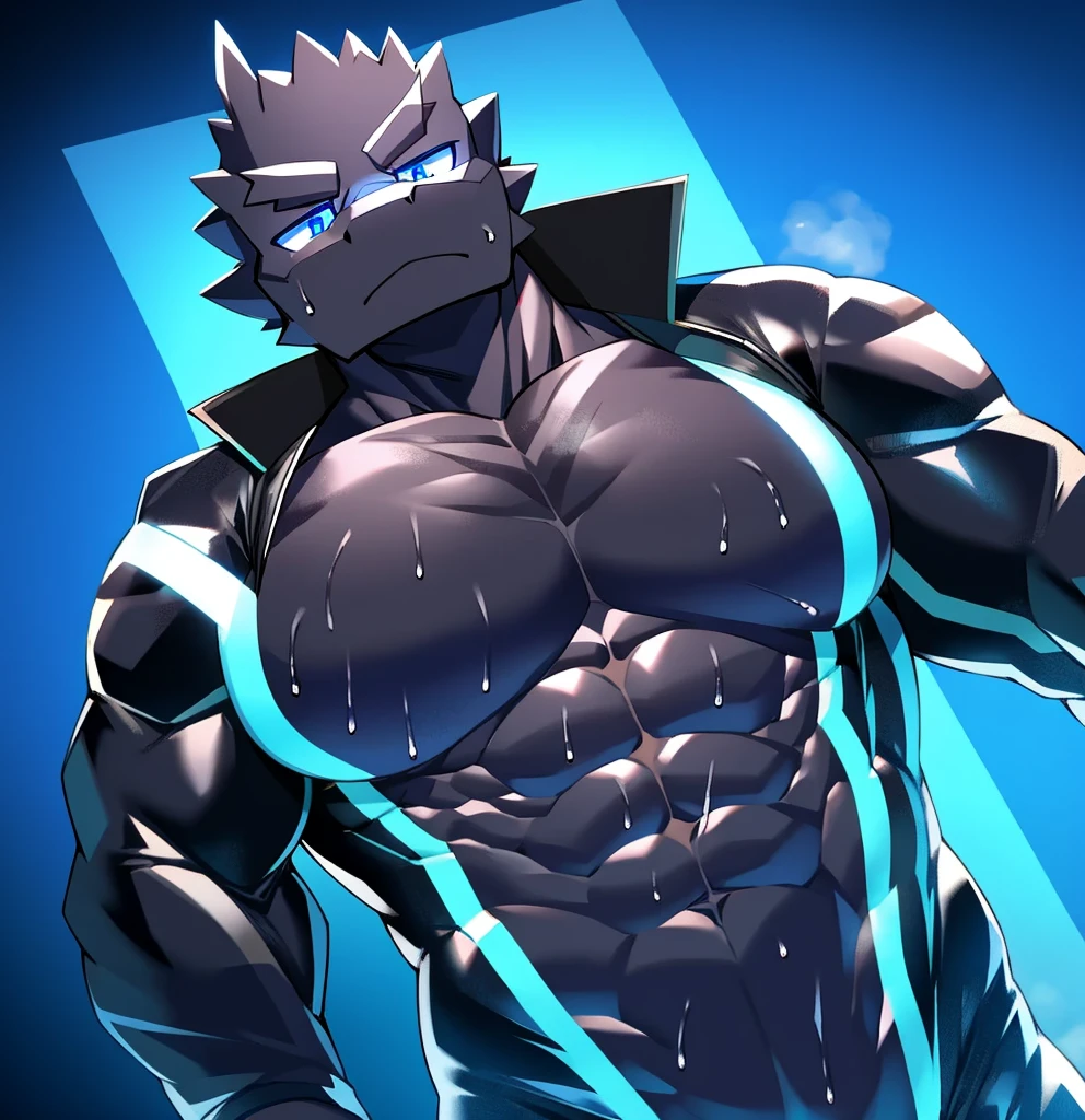 Thin macho western black dragon abs Hollow abs body suit thick arms chest rig 、sweaty skin glow profile Wearily short of breath Chemo shota Chunky breasts
have a blue eyes Tired look Glowing abs Deep abdominals jacket profile One person Jacket Belly punch