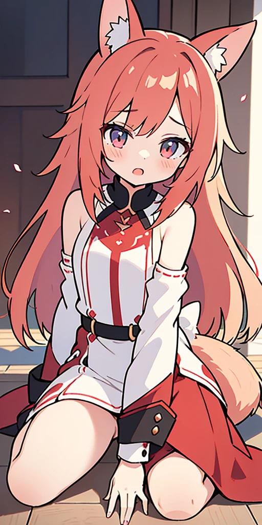 outfit-TMP, 1girl,  solo, long hair, tail,  blush, looking at viewer, open mouth, bangs,red sleeves,headgear,
closed_mouth from, outfit-TMP, bare shoulders, streaked_hair, masterpiece, best_quality, clear details,1girl, (wariza on_floor), sex, vagina, 