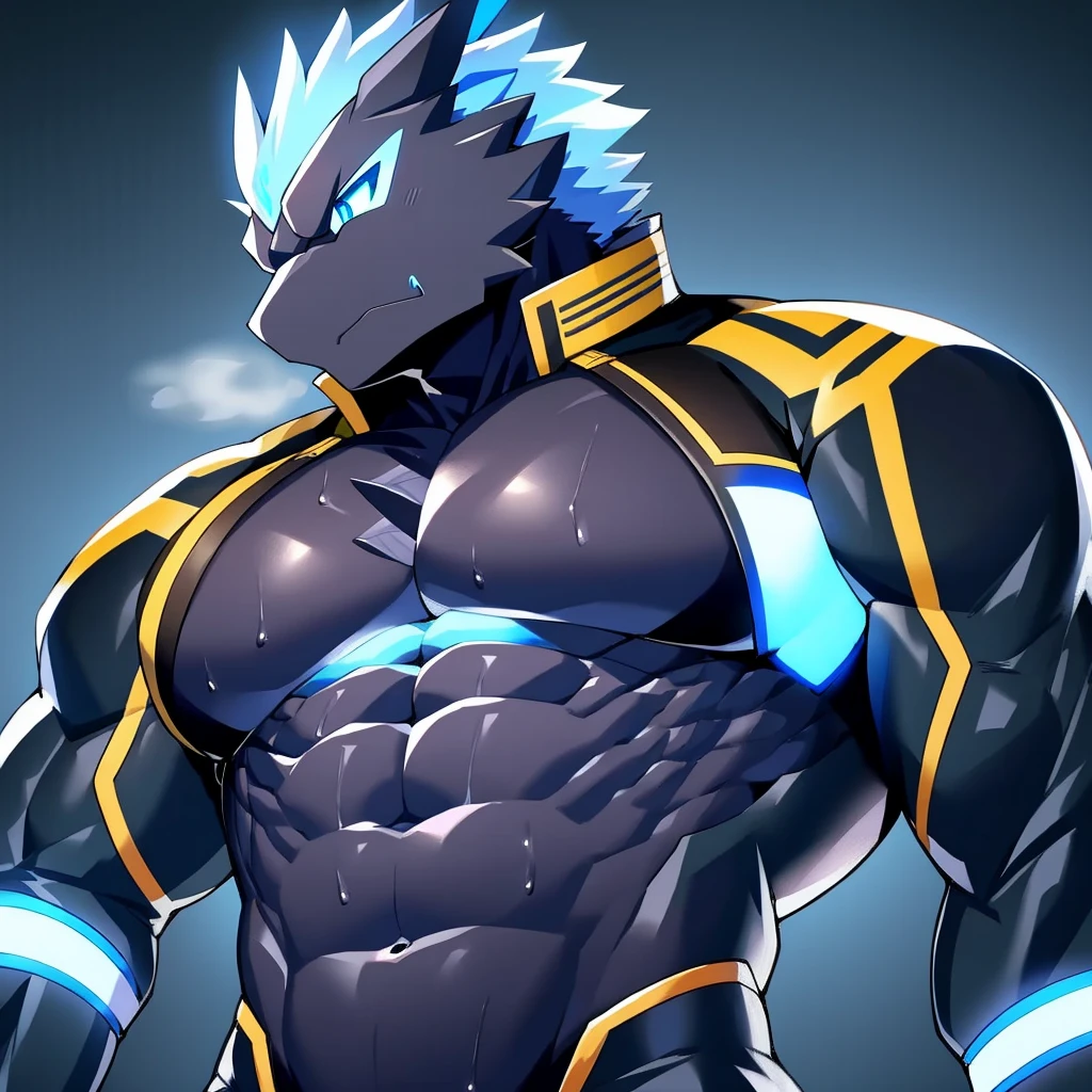 Thin macho western black dragon abs Hollow abs body suit thick arms chest rig 、sweaty skin glow profile Wearily short of breath Chemo shota Chunky breasts
have a blue eyes Tired look Glowing abs Deep abdominals jacket profile One person Jacket Belly punch