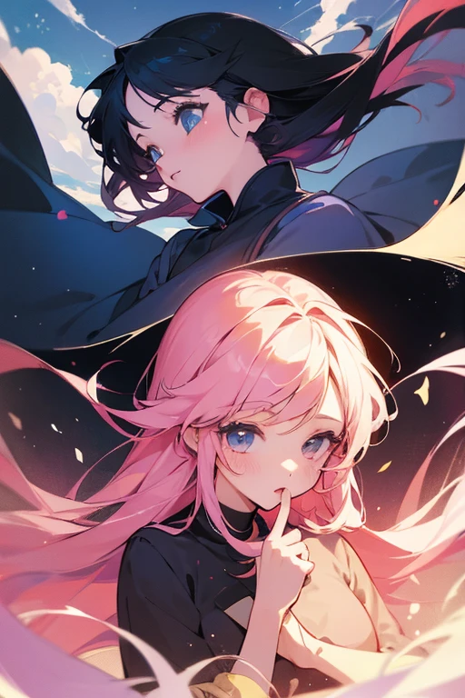 ((2 girls))Color illustration in shoujo manga style: "A Girl's Sudden Show of Sympathy., comfort a stranger, in trouble, touches another girl's heart.»