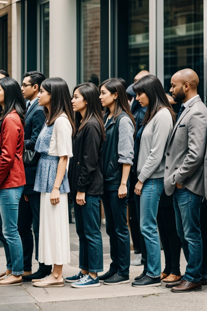 Group of people lining up